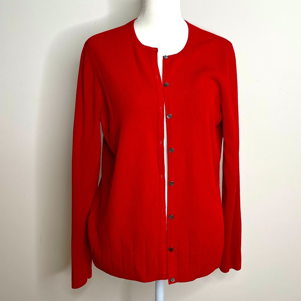 Ann Taylor women’s red cardigan sweater.